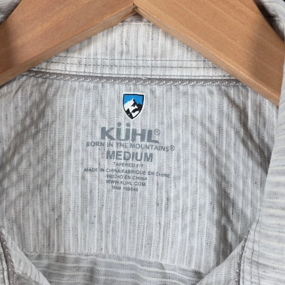 Kuhl Mens Riveara Tapered Fit Short Sleeve Button Down Shirt Gray Striped Medium